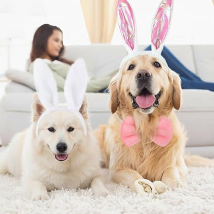 Weewooday 3 Set Dog Bunny Ears Easter Costume, Dog Headband Cat Rabbit Ear Hat Cute Pet Bow Collar Puppy Tail for Pet Easter Party Costume Accessories Supplies(Vivid)