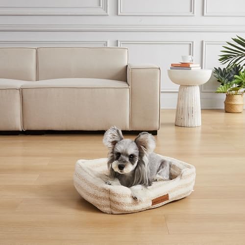 Modern Threads Ultra Soft Plush Pet Bed for Small and Medium Dogs with Elegant Texture and Stylish Design, Removable Washable Cover, Beige, (24" L x 20" W x 8" Th)