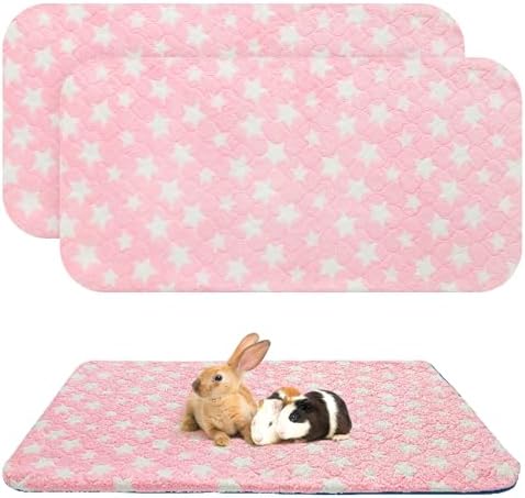 Homimp 2 Pack Guinea Pig Bed, Waterproof Reusable Small Animal Bed,Super Absorbent Pee Pad Mat for Rabbit Bunny Hamster Rat Hedgehog Chinchilla,Washable Fleece Cage Liners, Pink 24"x47"