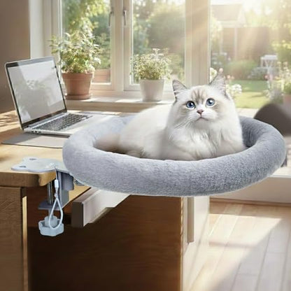 Cat Desk Bed,Steel Cat Bed for Desk,Easy to Assemble,Machine Washable and Detachable Easy to Clean,180° Rotating Cats Hammock Desks for Office Game Tables,Supports to 40lbs(Gray)