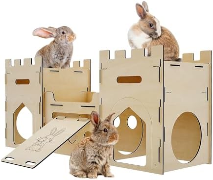 HIIMALEX Extra Large Wooden Bunny Castle House Multistory Climbing Tower Hideout Ventilated Sturdy Habitat for Rabbit Guinea Pig Chinchilla Ferret
