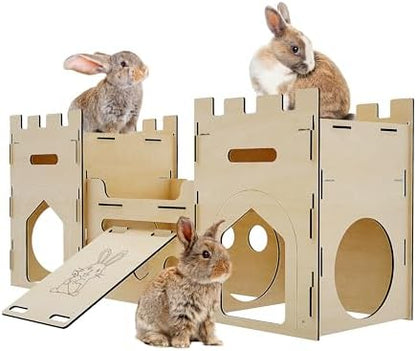HIIMALEX Extra Large Wooden Bunny Castle House Multistory Climbing Tower Hideout Ventilated Sturdy Habitat for Rabbit Guinea Pig Chinchilla Ferret