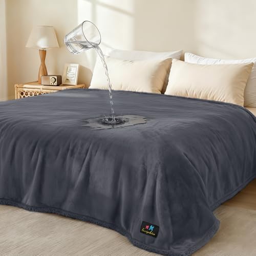 Luciphia Waterproof Pet Blanket, Liquid Pee Proof Dog Blanket for Sofa Bed Couch, Reversible Sherpa Fleece Furniture Protector Cover for Small Medium Large Dogs Cats, Dark Gray X-Large（85" x 57"）