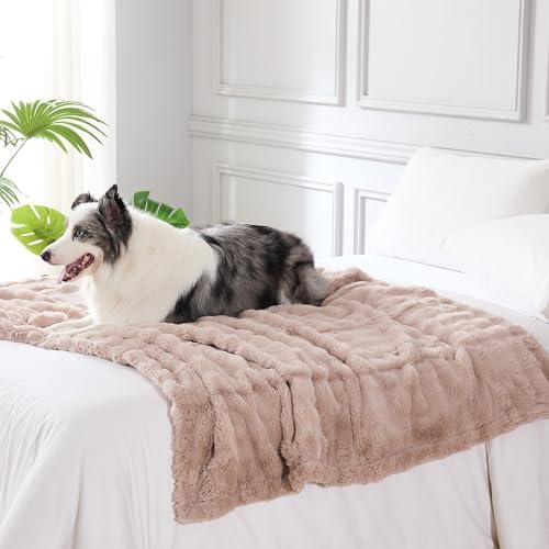 Modern Threads Water-Resistant Faux Rabbit Fur Pet Blanket for Dogs & Cats – Ultra-Soft Couch, Bed & Crate Protector, 30x40 Khaki
