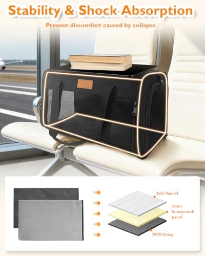 PETUX Airline Approved Pet Carrier for Small Cats up to 12 lb, Black
