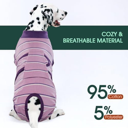 Kuoser Dog Surgery Recovery Suit, Soft Breathable Dog Recovery Suit for Female Spay Male Nueuter, Anti Licking Puppy Onesie Pet Surgical Suit for Dogs Abdominal Wounds Skin Disease, Purple Strips M