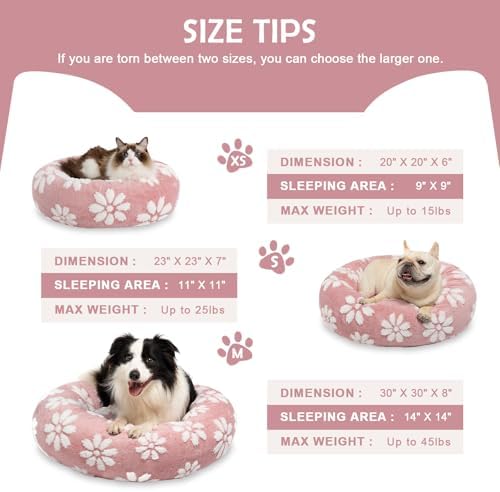 Donut Dog Beds, Calming Round Cat Beds for Indoor Cats, Pink, 23"