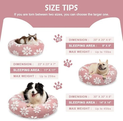 Donut Dog Beds, Calming Round Cat Beds for Indoor Cats, Pink, 23"