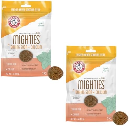 Arm & Hammer Mighties Treadz Dental Dog Treats, Puffer, Mint, 7 Ct, 2-Pk