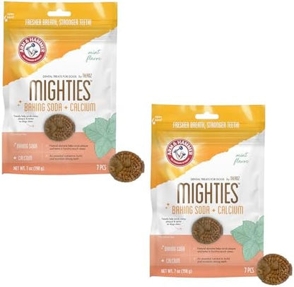 Arm & Hammer Mighties Treadz Dental Dog Treats, Puffer, Mint, 7 Ct, 2-Pk