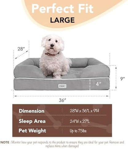 Friends Forever Orthopedic Dog Bed, Memory Foam Pet Sofa, Calming Dog Couch, Water Resistant Pet Bed, Washable Cover, Non-Slip Bottom, Chester, Cocoa Brown, 36" x 28" x 9"
