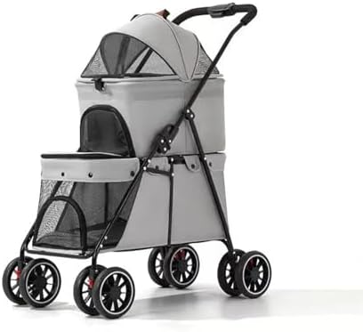 YYW Double Pet Stroller Foldable 2 Carriages Lockable Wheels Gray