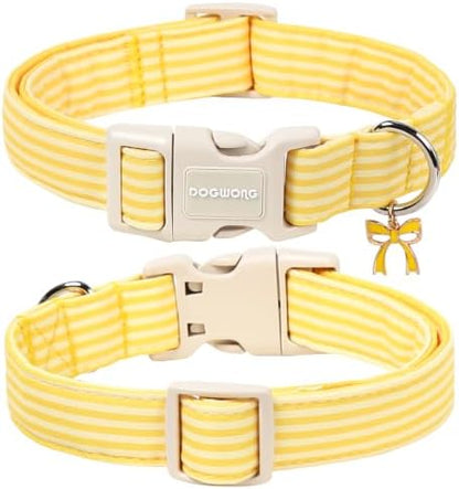 DOGWONG Yellow Girl Striped Dog Collar for Small Medium Large Dogs XL