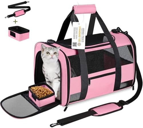 Cat Carrier Pet Carriers Airline Approved for Small Dogs Kitten Carriers for Small Medium Cats Under 15lb, Collapsible Soft Sided TSA Approved Travel Carrier, Pink