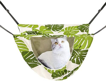 Cat Cage Hammock,Hanging Soft Pet Bed for Kitten Ferret Puppy Rabbit or Small Pet,Double Layer Hanging Bed for Pets,2 Level Indoor Bag for Spring/Summer/Winter (Green & White)