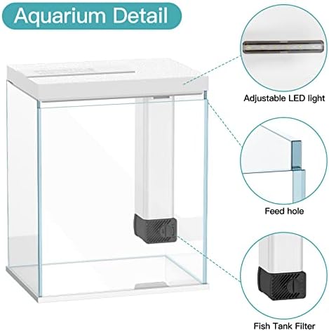 Pronetcus Betta Fish Tank, 2 Gallon Glass Aquarium Starter Kit, Small Fish Tank with Filter and Light.(White)