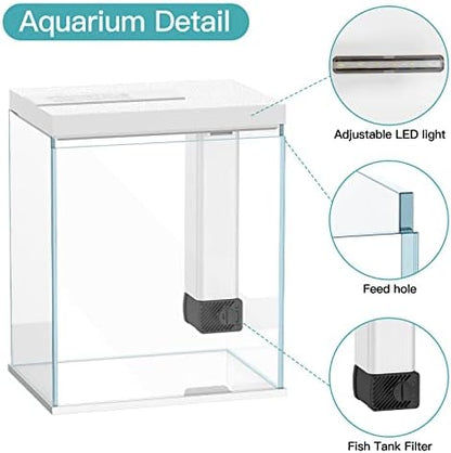 Pronetcus Betta Fish Tank, 2 Gallon Glass Aquarium Starter Kit, Small Fish Tank with Filter and Light.(White)