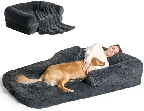 EHEYCIGA Orthopedic Foldable Human Dog Bed - 72x44x11, Dark Grey