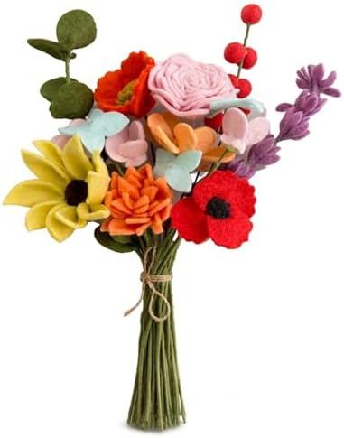 Glaciart One Wool Felt Flowers Set – Handcrafted Artificial Arrangement with Colorful Stems, Eco-Friendly Material, Essential Oil Ready, Reusable Decor, Washable Gift for Events or Home