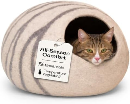 MEOWFIA Cat Cave - Merino Wool Bed for Indoor Cats (Light Gray, Large)