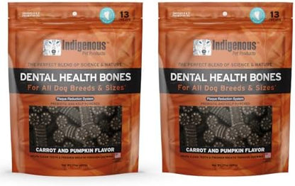 Indigenous Pet Dental Health Bones - Carrot & Pumpkin, 2-Pack (17 oz Each) | Grain-Free Dog Dental Chews with Prebiotics & Omegas | Cleans Teeth & Freshens Breath