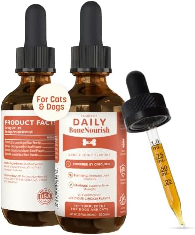 Daily Bone Nourish High Potency Daily Bone & Joint Supplement for Dogs & Cats - Extra Strength Herbal Mobility & Bone Strength Support - Highly Concentrated Turmeric & Moringa, 60ml