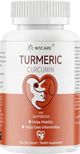 Turmeric for Dogs Anti Inflammatory Pain Relief -Dog Pain Relief-120 Chewable Tablets Hip & Joint Support with Curcumin and BioPerine, Antioxidant, Cardiovascular Health,Mobility Support