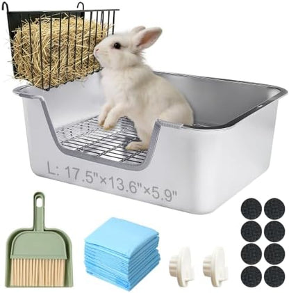 Stainless Steel Rabbit Sifting Litter Box (L & Hay Feeder)