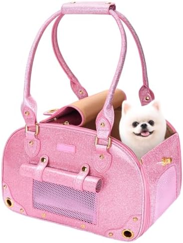 Dog Carrier Purse, Pet Carrier, Bling Waterproof Premium Leather Pet Travel Portable Bag Carrier for Cat and Small Dog Home & Outdoor Small Bling Pink