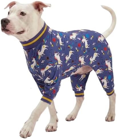 LovinPet Large Breed Dog Bodysuit Clothes, Unicorn Rocket Grey Print, M