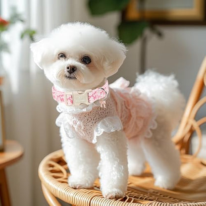 Pink Bow Dog Collar Cute Girl Dog Collars for Medium Dogs - Lightweight Adjustable Girly Spring Female Dogs Everyday Collar with Safety Buckle M