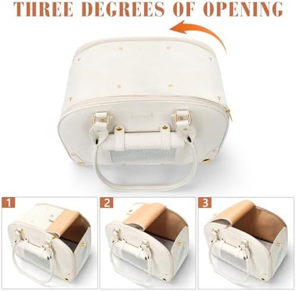 Dog Carrier Purse, Pet Carrier, Waterproof Premium Leather Pet Travel Portable Bag for Cat and Small Dog Home & Outdoor Medium Beige