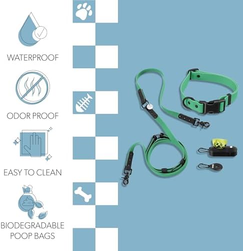 WLK1006K-5SET Luna Large 8FT Adjustable 6-in-1 Waterproof Hands-Free Leash and Collar with LED Flashlight, Bag Dispenser, and Poop Bag Holder, Julep