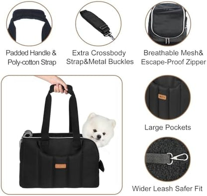 Dog Purse Carrier for Small Dogs Cats Rabbits Up to 12lbs, Lightweight Pet Sling Carriers with Crossbody Strap, Portable Puppy Soft Sided Tote Bag Carrier for Vet,Hiking,Travel Black