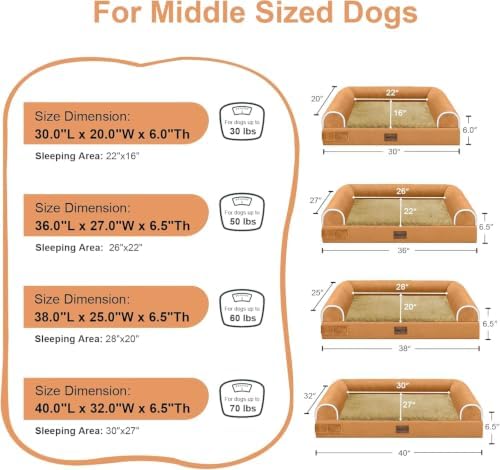 NANUYA Orthopedic Dog Bed for Large Dogs, 36 x 27 Inch, Orange
