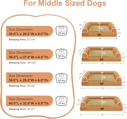 NANUYA Orthopedic Dog Bed for Large Dogs, 36 x 27 Inch, Orange
