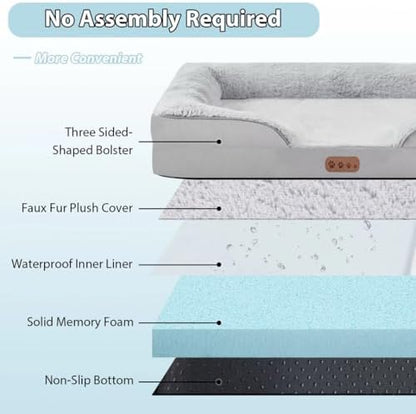 100% Orthopedic Memory Foam Large Dog Bed, Waterproof Washable L Pet Bed 36"