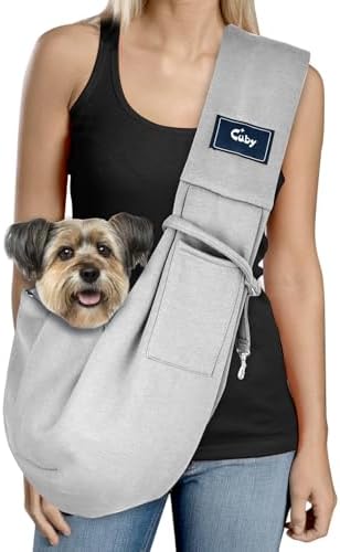 CUBY Dog and Cat Sling Carrier - Hands Free Reversible Small Pet Sling Carrier Bag - Soft Pouch and Tote Design - Suitable for Puppy, Small Dogs Cats Outdoor Travel(Classic Grey)