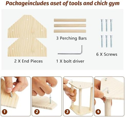 Baby Chicken Perch Strong Pine Wooden Chick Jungle Gym Roosting Bar, New-gen Durable Chicken Perch Toys for Coop and Brooder 7.9 X 6.9 X 4.14’’ Chicken Perch(Can be Used for Baby Turkeys)