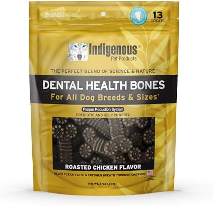 Indigenous Pet Dental Health Bones - Chicken (17 oz) | Grain-Free Dog Dental Chews with Prebiotics & Omegas | Cleans Teeth, Freshens Breath & Supports Digestion