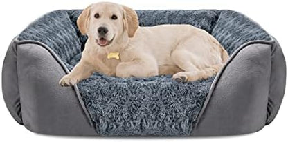 INVENHO Large Dog Bed for Large Medium Small Dogs, Rectangle Washable Orthopedic Dog Bed, Soft Calming Sleeping Puppy Bed Durable Pet Cuddler with Anti-Slip Bottom L(30"x24"x9")