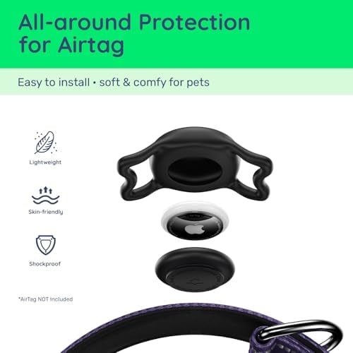 Premium Airtag Dog Collar，with IP68 Waterproof AirTag Holder,Purple,XS