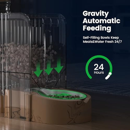 Gardner Pet Gravity Automatic 2-in-1 Pet Feeder, 0.8 Gallons*2 Cat Feeder and Water Dispenser Set, 100% BPA-Free and Stainless Steel Water Bowl for Dogs, Cats, Rabbits, Puppies (Light Woodgrain)