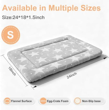 Dog Bed Mat, Reversible Crate Pad & Cute Dog Bed - Machine Washable Kennel Mat with Ultra Soft (Big&Small Stars Gray, 24" L*18" W*1.5" Th)