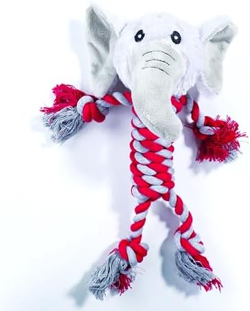M-PETS Terra ECO Dog Toy – Squeaky Plush Dog Toy Made from Recycled Plastic Bottles, Soft & Durable Eco-Friendly Dog Toy (Bailey, Red & Grey)