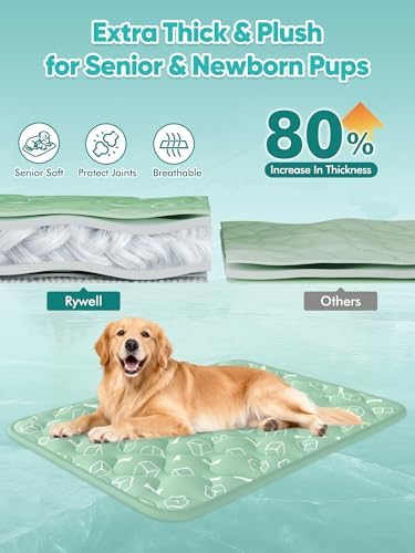 Rywell Dog Cooling Mat 2.0, Nature Green,36" x 27" Thick & Durable Cooling Mat for Large Dogs, Long-Lasting Cool with Waterproof & Color-Changing Arc-Chill Tech (Q-Max>0.5) Washable& Non-Toxic