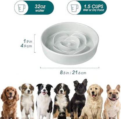 vancasso Slow Feeder Dog Bowl, 1.5 Cup Ceramic Puzzle Dish for Medium Breed