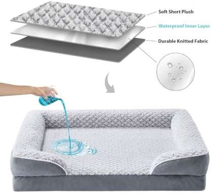 LEXTRO Orthopedic Dog Beds for Large Dogs, Comfy Washable Dog Couch Bed