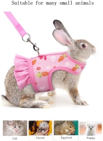 Bunny Harness and Leash,Proof Walking Escape Cute Floral Mesh Vest Breathable Rabbit Clothes for Bunnies, Hiking, Training for Ferret Kitten Puppy Small Rabbit Harness Pink L