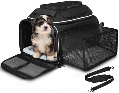 Petskd Top and Side Expandable Small Pet Carrier Airline Approved, Black